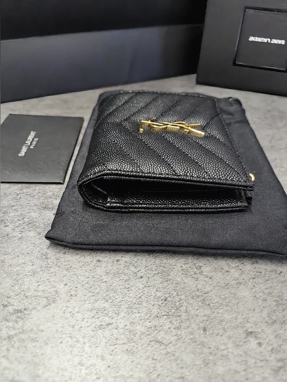 Saint Laurent Black Quilted YSL Logo Wallet with Gold Hardware